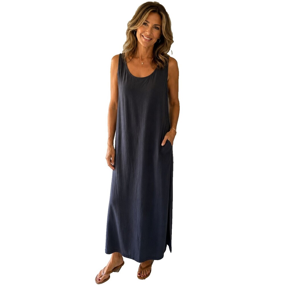 New Eileen Fisher Silk Georgette Crepe Scoop Sleeveless Midi Dress Size M